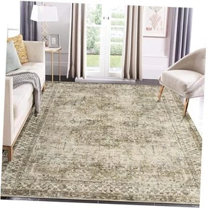 Vintage Area Rug - 8x10, Washable, Oriental Floral Print, Non 8 x 10 FT Taupe - Picture 1 of 8