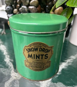 Vintage SNOW DROP MINTS Tin JADEITE Green - EG Whitman Philadelphia - 1 lb - Picture 1 of 8