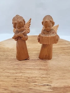 Vintage handgeschnitzte Holz Engel Figuren 3,5" 2er Set  - Bild 1 von 6