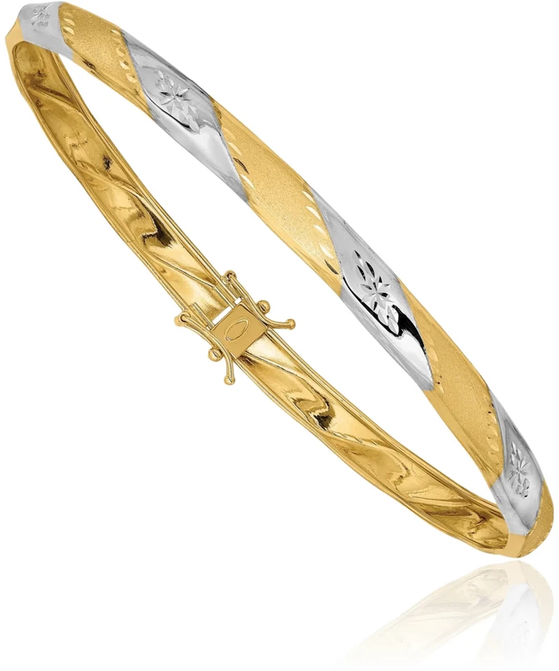 14K Solid Two Tone Gold Flexible Bangle Bracelet - Image 1 of 4