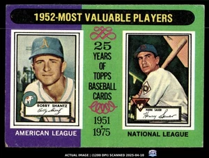 1975 Topps #190 1952 MVPS (SHANTZ/SAUER) Philadelphia Athletics / Chicago Cubs - Picture 1 of 2
