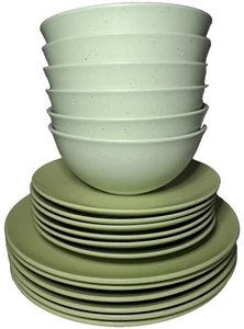 Ikea Green Dinnerware Set of 18 6 Each Bowls Small And Large Plates - Picture 1 of 13