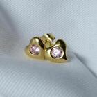 LOVELY HEART SHAPED 14ct GOLD FILLED STUD EARRINGS PINK CZ WOMENS GIRL  BE759