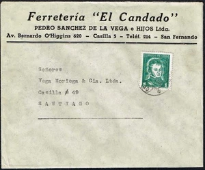 CHILE COMMERCIAL COVER 1951 RPO RAILWAY CANCEL AMBULANCIA # 55 FROM SAN FERNANDO - Picture 1 of 2