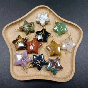 10pcs Natural Crystal Star Stone Pendant Golden Wire Wrap Healing Reiki Quartz - Picture 1 of 2