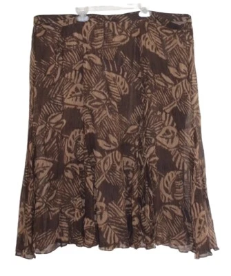 NWT Ralph Lauren Sz 22w 2x Silk Brown Tan Batik Floral Artsy Print Flared Skirt - Image 1 of 4
