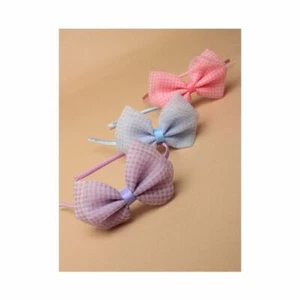 pack of 3 Narrow satin gingham check aliceband with large bow - Picture 1 of 4