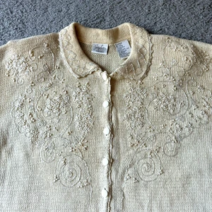 NEW Vintage Jaclyn Smith Sweater Womens Large Ivory Cardigan Beaded Classics Y2K - Picture 1 of 10