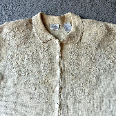 NEW Vintage Jaclyn Smith Sweater Womens Large Ivory Cardigan Beaded Classics Y2K - Image 1 of 4