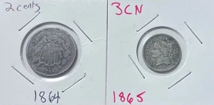 1864 2 cent piece /1865 three cent - set of historic firsts - Picture 1 of 2