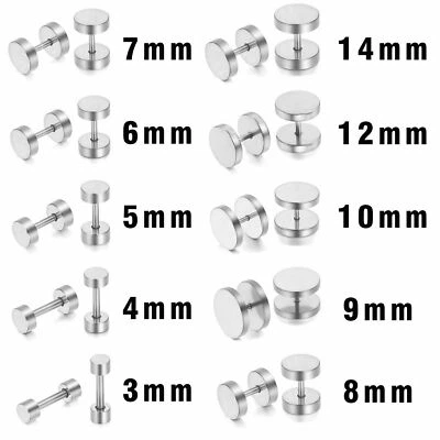 Stainless Steel Flat Back Stud Earrings for Women Men Cartilage Helix Piercing - Image 1 of 4
