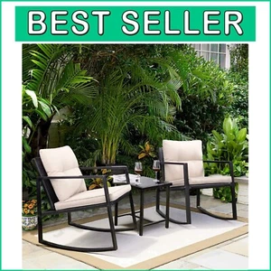 Lightweight Rocking Wicker Bistro Set with cushions - Effortless Outdoor Comfort - Picture 1 of 9