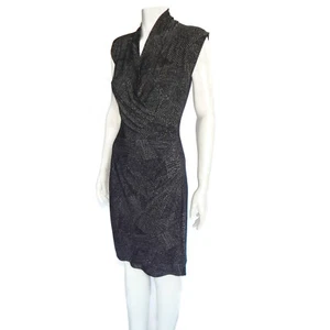 KAMALIKULTURE Norma Kamali Faux Wrap Dress Black Gray Animal Dot Print sz S 6831 - Picture 1 of 6