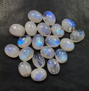 48.70 Ct Natural Blue Fire Oval Rainbow Moonstone Cabochon Lot AAA Loose 9x7 MM - Picture 1 of 4