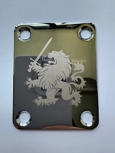 Custom Made Royal Lion Neck Plate With 4P Screws For Your Guitar or Bass -Chrome - Picture 1 of 11