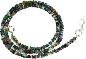 Rainbow Fire Black Ethiopian Opal 4mm Size Square Heishi Beads Necklace 18" 49Ct - Picture 1 of 5