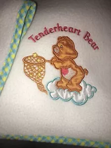 32x42 Care Bears Tenderheart Bear Baby Blanket White Fleece Satin Appliqué - Picture 1 of 7