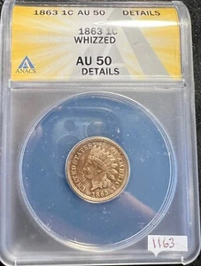 1863 Indian Head Penny Cent 1c ANACS AU 50 Family ESTATE Coin Details 1163 - Picture 1 of 4