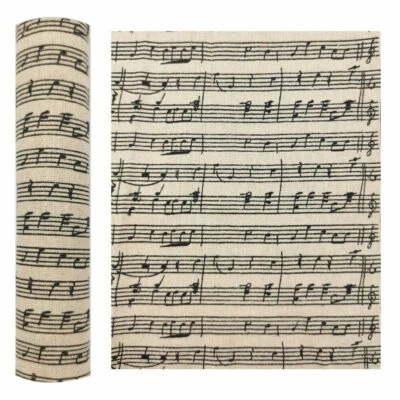 Black Musical Staff Lines Notes On White Fabric Linen Cotton DIY Sewing Material - Image 1 of 4