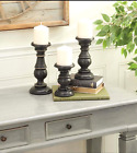 Antique Black Wood Candle Holders with Spiked Candle Plates, Traditional Style