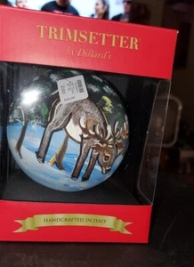 Trimsetter Dillards Glas Ornament 4" rund blau handgefertigt/bemalt in Italien - Bild 1 von 6