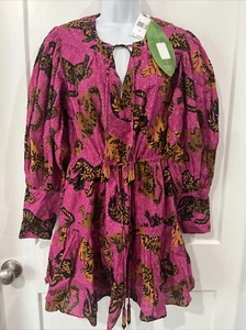 Mini Vestido Para Mujer Granja Rosa Rio Estampado Leopardos Salvajes Cordón Talla Pequeña Nuevo - Imagen 1 de 16