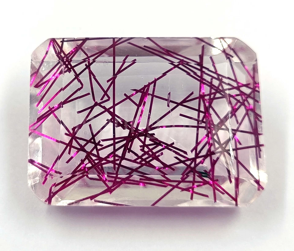 Pink Rutilated Quartz 129.90 Ct Certified Emerald Cut IGL Loose Gemstone 5JSA - Image 1 of 4