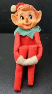 VINTAGE WEIHNACHTSELFE KNIEUMARMUNG CHRISTBAUMSCHMUCK rot/grün - Bild 1 von 10