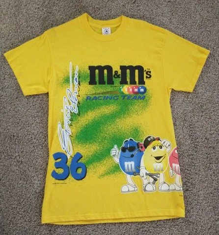 M&M's Nascar T-Shirt Yellow Vintage 1999 #36 Ernie Irvan Double Sided Size M Cover