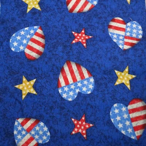 USA Patchwork Hearts Cotton Quilt Fabric Red White Blue 31" x 44" Material #74 - Picture 1 of 2