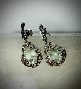 Pendientes de plata de ley 950* piedras verdes claras* firma grabada - Imagen 1 de 5