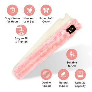 Lange Wärmflasche mit Bezug 2 Liter extra lang PINK LILA GRAU - Bild 1 von 21