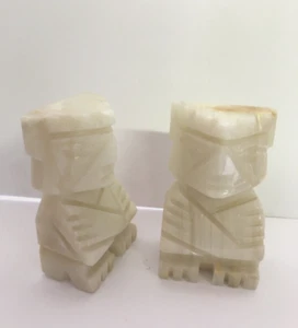 2 Vintage Carved Aztec Mayan Tiki Stone Bookends Onyx Marble STATUE SCULPTURES - Picture 1 of 6