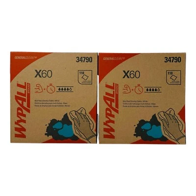 2 Cajas WypAll X60 Paños de Limpieza Multitarea 8.34" x 16.8" Blanco 118 Hojas/Caja Foto 1 de 4