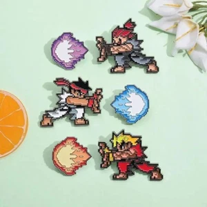 Street Fighter Retro Pin Badges Ken Rye Akuma Enamel Hadoken Pixel Collectable - Picture 1 of 9