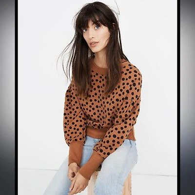 MADEWELL PLEAT SLEEVE LEOPARD DOT SWEATSHIRT NEW WOMENS SIZE XS - Image 1 of 4