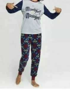 Neu Damen Harry Potter "Mischief Managed" Fleece Unterteil Pyjama Set Navy Gr. XS - Bild 1 von 4