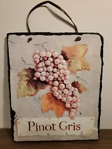 Pinot Gris Wall Plaque Evergreen Artist Palette Hand Cut Slate Grapes - Picture 1 of 3