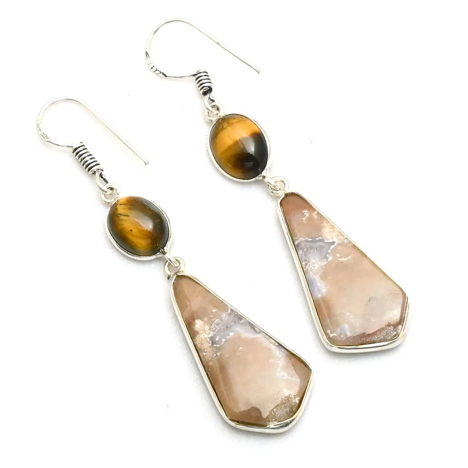 Jasper Tiger Eye Gemstone Handmade Drop Dangle Earrings Jewelry 1.72" AE-92409 - Image 1 of 1