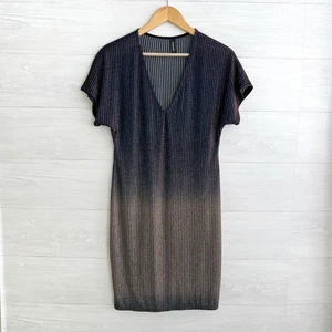 Kimcine - Pulloverkleid blau grau ombre gold metallic V-Ausschnitt, S-M - Bild 1 von 7