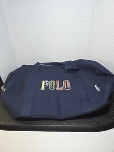 Polo Ralph Lauren Duffle Navy Blue Spellout Pony Fragrance Travel Gym Weekender - Picture 1 of 7