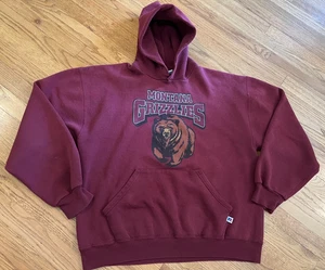 Felpa con cappuccio pullover Russell Athletic Montana Grizzlies vintage anni 90 taglia large Y2K 50/50 - Foto 1 di 24