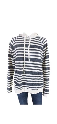 Sudadera con Capucha Vince Mujer Gris Crema Algodón Rayas Manga Larga M Usada en Excelente Condición Foto 1 de 4