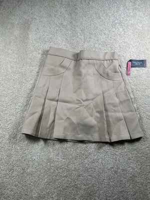 全新带标签 Nautica 女孩棕褐色打褶拉滑板车 Skort 尺寸 10 校服学院风 — 第 1/4 张图片
