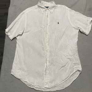 Ralph Lauren Leinenhemd Herren Large Weiß Button Down Preppy Pony Kurzarm - Bild 1 von 8