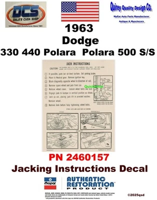 Dodge 330 440 1963 Polara Concourse instrucciones de elevación 2460157 nuevo MoPar EE. UU. Foto 1 de 3