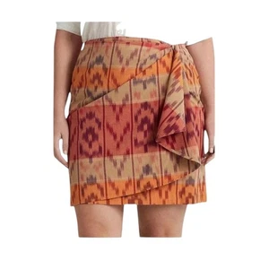 Lauren Ralph Lauren True Wrap Skirt Above Knee Geo Motif Ruffle Ikat NEW 14 - Picture 1 of 11