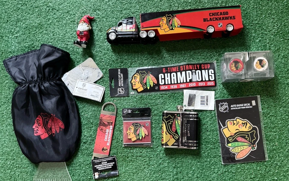 Chicago Blackhawks (13) Artículos Camión Frasco Gafas Mitones Imán de Santa Nuevo con Etiquetas Foto 1 de 4