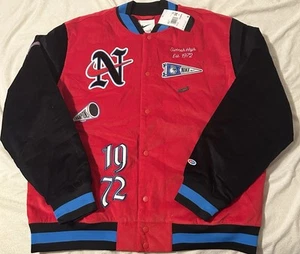 New Red Nike Swoosh High Varsity Jacket Corduroy Letterman Bomber Size 2XL - Picture 1 of 6