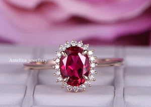 2.36Ct Natural Ruby & Lab Grown Diamond Ring 14K Solid Rose Gold With Certified - Picture 1 of 5
